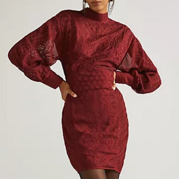 Anthropologie Not So Serious Pallavi Mohan 20W Wine Lace Mini Dress20 W NWT